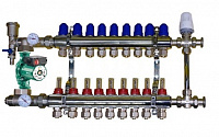 Коллектор с расходомерами  в сборе 1"х 1*16, 9 выходов никель латунь CW617 R ASCO  (теплый пол)